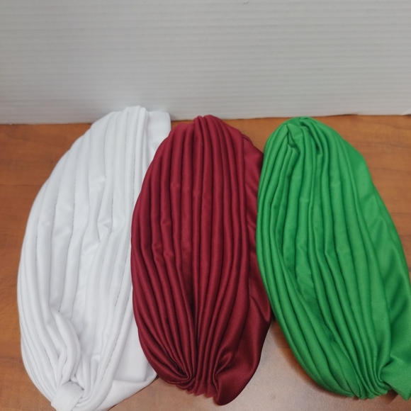 Set of Three Pleated Headbands - White, Red, Green - Picture 1 of 8